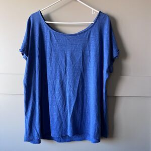 Eileen Fisher Shirt Womens Large Blue Linen Short Sleeve‎ Scoop Neck Relaxed Fit